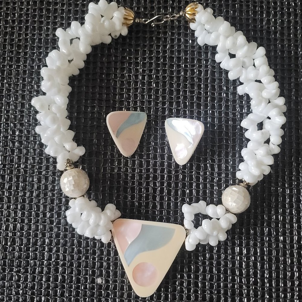 Shell Mother Of Pearl Necklace Earrings Set